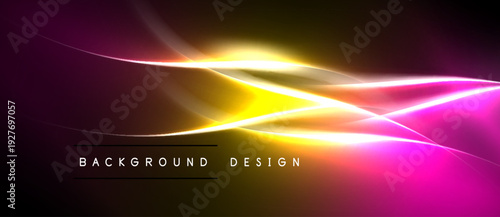 Abstract vibrant lines create dynamic energy. Pink, yellow, white hues blend into dark background. Modern design element.