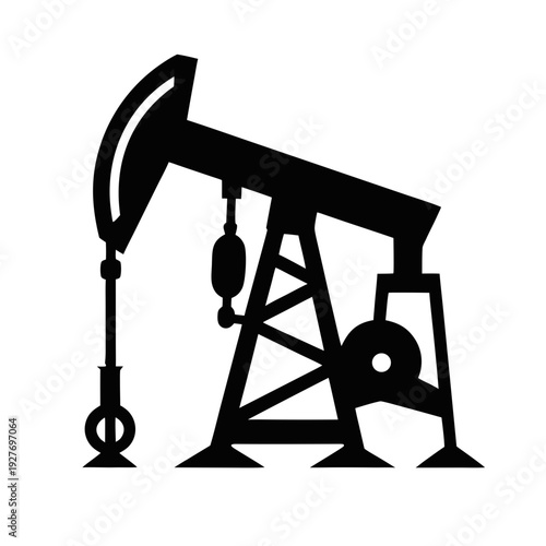 oil pump jack icon, nodding donkey vector, black silhouette machinery, industrial equipment illustration, oil rig icon, petroleum extraction vector, high contrast vector, flat design oil pump, minimal