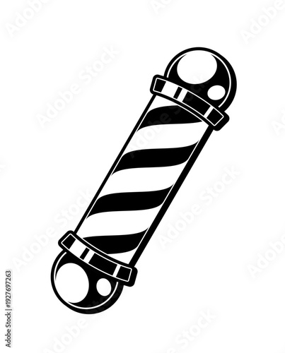 Barber pole icon vector sign illlustration design isolated. Colorful Classic Barber shop Pole signboard with a shop pole with red, blue and white stripes isolated on cream background. editable vector