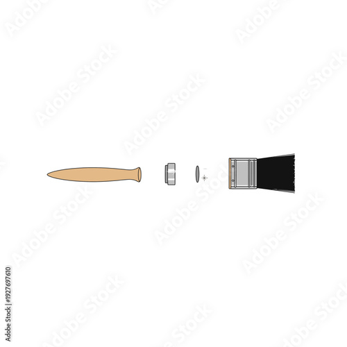 Vector illustration of a disassembled paintbrush with wooden handle