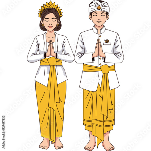 Balinese Couple Praying in Nyepi Day