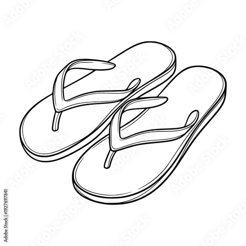 Flip Flops Line Art, Summer Sandals Illustration, Beach Footwear Drawing