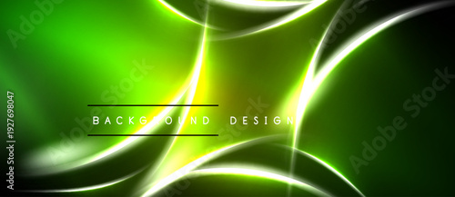 Bright green abstract background. Smooth curves, glowing lines create dynamic visual effect. Text reads background design.