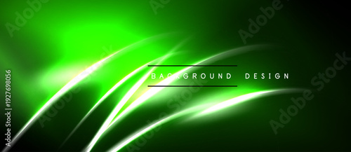 Dark green background features bright glowing lines. Abstract design creates dynamic visual effect. Modern style suitable for banners, headers.