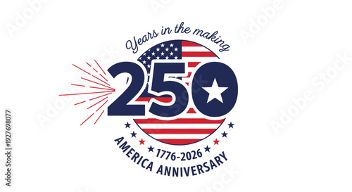 Logo celebrating the 250th anniversary of America, from 1776 to 2026, with the number 250 prominently displayed over an American flag.