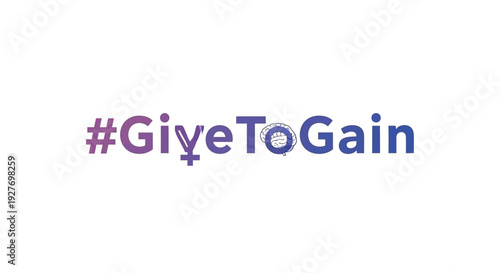 Hashtag Give To Gain with a stylized female symbol and a circular graphic.