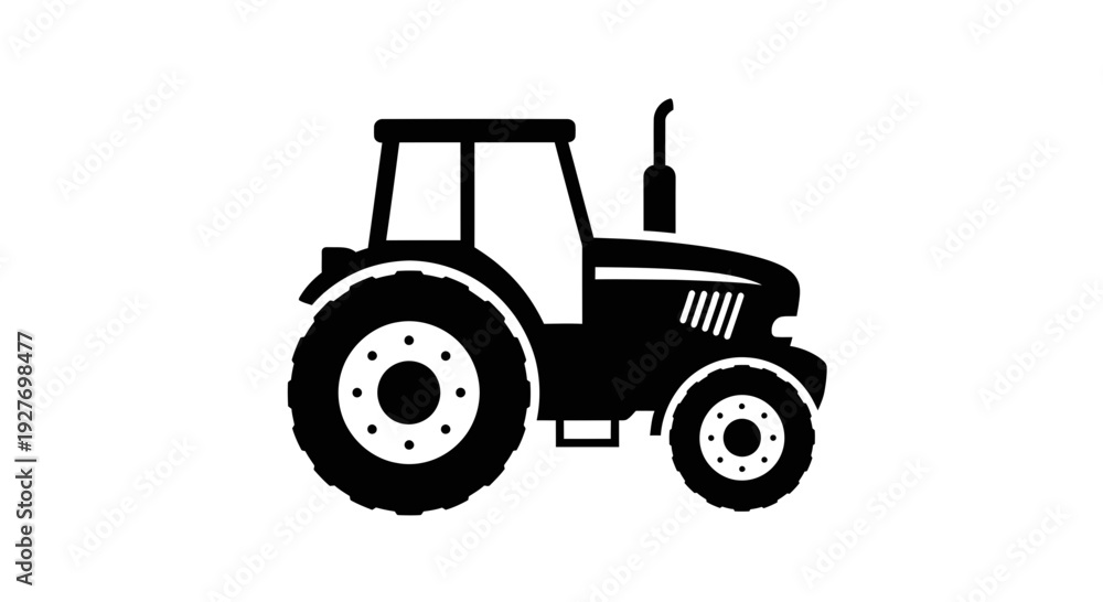 Fototapeta premium Black and White Tractor Illustration Side View.