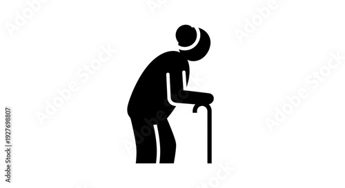Elderly Person Using Walking Stick Support.