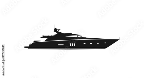 Luxury Yacht Silhouette Against White Background.