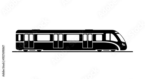 Modern Train Silhouette Illustration on White.