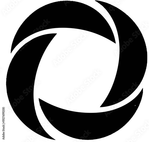 Abstract circular aperture or iris design with five overlapping black curved blades