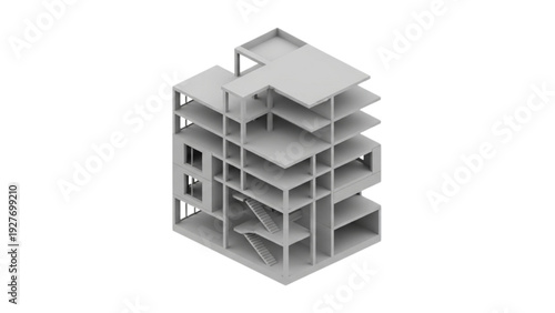 Multi-story building structure viewed from above showcasing architectural design