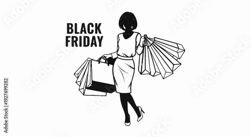 Silhouette of a woman with shopping bags and "Black Friday" text