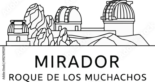 Observatories nestled among rocky peaks under a clear sky