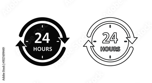 Two circular icons displaying the number 24 with the text hours