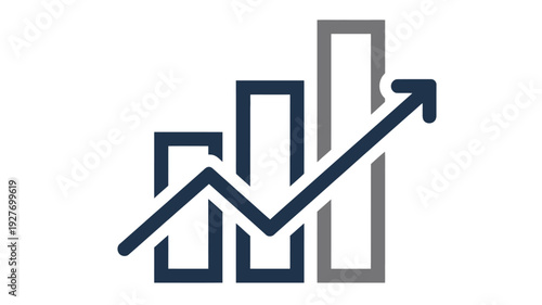 Blue and gray abstract with upward arrow and rectangular shapes