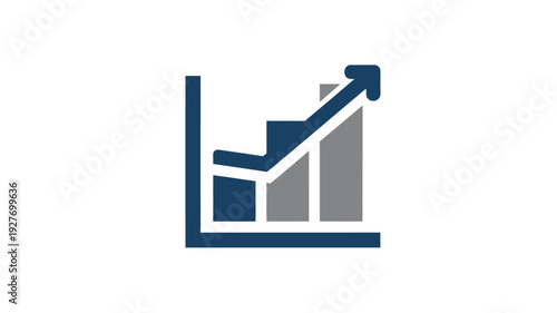 Blue and gray upward trending graph with an arrow on a white background