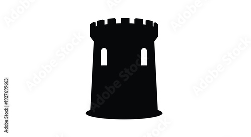 Simple black silhouette of a castle tower with two narrow windows