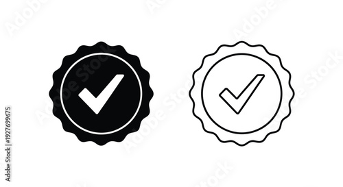 Two checkmark badges a filled black version and a line art style