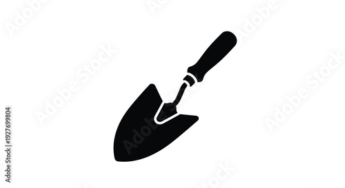 Simple black silhouette of a hand trowel on a white background