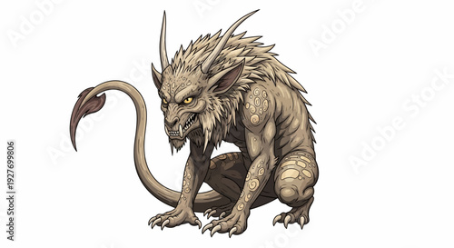 Fantasy creature with sharp claws and horns in a menacing pose.