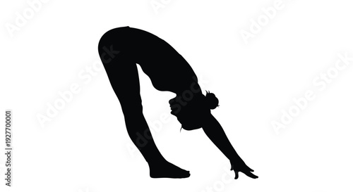 Silhouette of a person performing a standing forward bend yoga pose