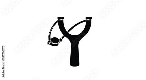 Simple black silhouette of a classic slingshot against a white background