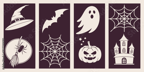 A collection of spooky and festive icons for halloween and winter celebrations Vector