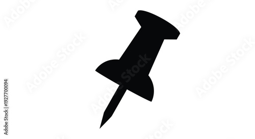 Simple black silhouette of a push pin on a white background