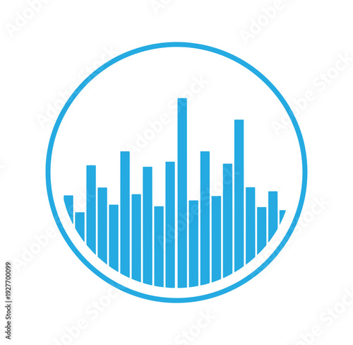 blue bar chart graph in a circle  business statistics icon