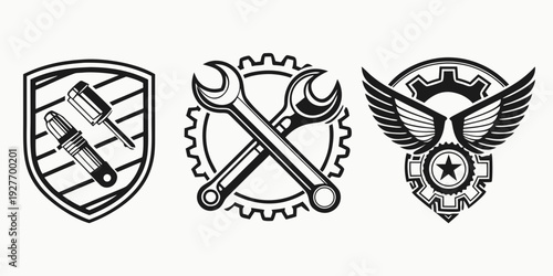 Three distinct crests showcasing various symbols and designs Vector