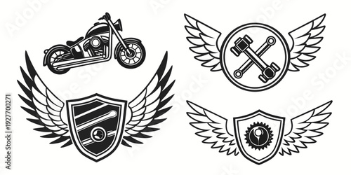 A collection of vintage motorcycle and automobile emblems and logos Vector