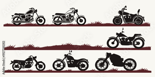 A diverse collection of motorcycles showcasing various styles and designs. Vector