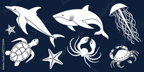 A vibrant underwater scene featuring a variety of marine life and oceanic creatures. Vector