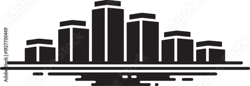 Abstract building structures with reflections in water graphic design vector