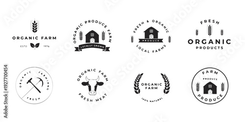 Assorted organic and vegan logos showcasing various brands and certifications. Vector