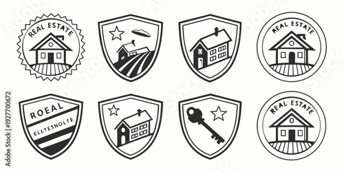 A collection of various shields and crests with unique designs and symbols. Vector