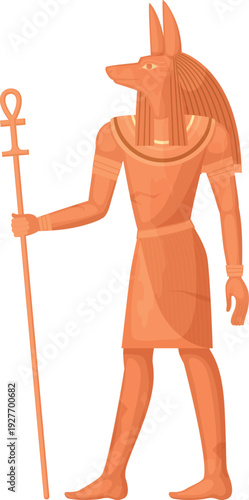 Anubis statue. Egyptian mythology character. Cartoon god monument