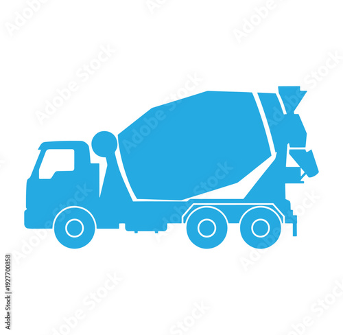 blue concrete mixer truck on white background
