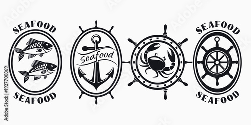 Four circular emblems with intricate designs and symbols representing different meanings Vector
