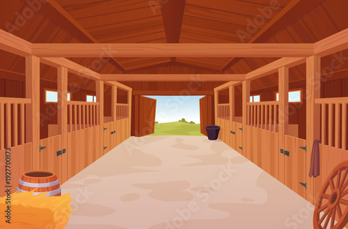 Horse stable inside background. Farm barn interior