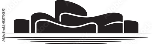 Complex flowing wave architecture silhouette depicting futuristic museum or concert hall design