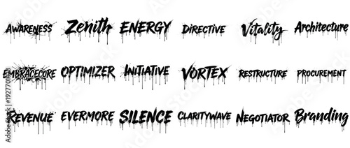 Grunge typography words with dripping effect in black and white