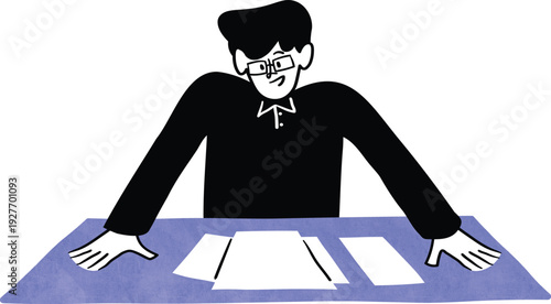 Illustration of person at desk with papers