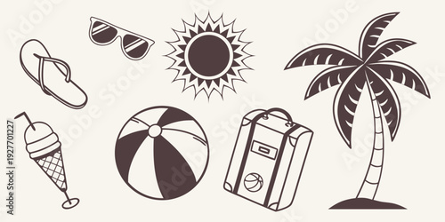 A collection of various summer-themed icons and illustrations Vector