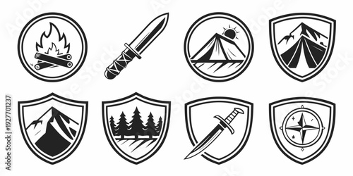 Assorted medieval shields and weapons with a quill and parchment Vector