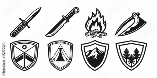A collection of six distinct heraldic shields with unique symbols and designs. Vector