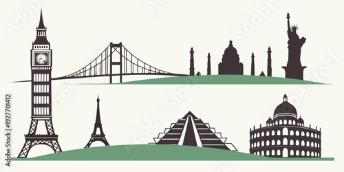 Iconic landmarks from around the world in a single illustration Vector