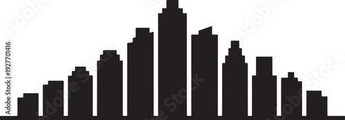 Modern city skyline silhouette with towering skyscrapers and diverse building shapes on transparent background