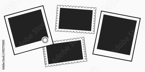 Four blank photo frames arranged in a square formation on a white background. Vector